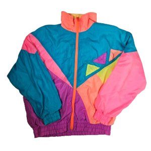 London Towne Limits Multicolor Windbreaker Jacket Women's size Large Vintage